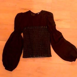 Puffy sleeve faux leather top